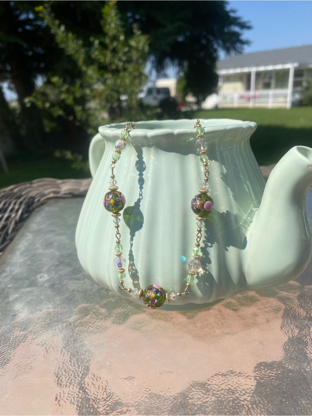Vintage Large Murano Glass Wedding Cake Beaded Necklace. - Picture 2 of 3